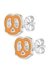 catchy silver orange enamel pretzel stud baby earrings